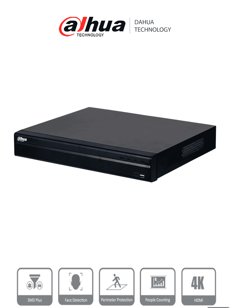 [DHI-NVR4216-4KS3] DAHUA DHI-NVR4216-4KS3 NVR de 8 Megapixeles/ 4k/ 16 Canales IP/ Rendimiento de 160 Mbps/ Smart H.265+/ 2 Bahias de Discos Duros/ 4&2 E&S de Alarmas/ HDMI&VGA/ Soporta Cámaras WizSense/ 4 canales SMD Plus