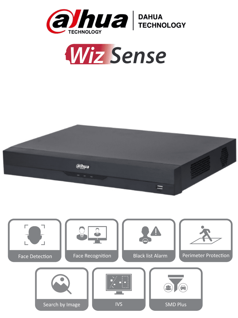 DAHUA NVR2216-16P-I2 - NVR de 8 Megapixeles /16 Canales IP/ WizSense/ 4k Con IA/ 16 Puertos PoE/ 2 Bahías de Discos Duros / 1 Ch de Reconocimiento Facial y FD/ 10 Bases de Datos de Rostros/ H.265+/ SMD Plus/ Soporta Camaras con IA/ #NVF