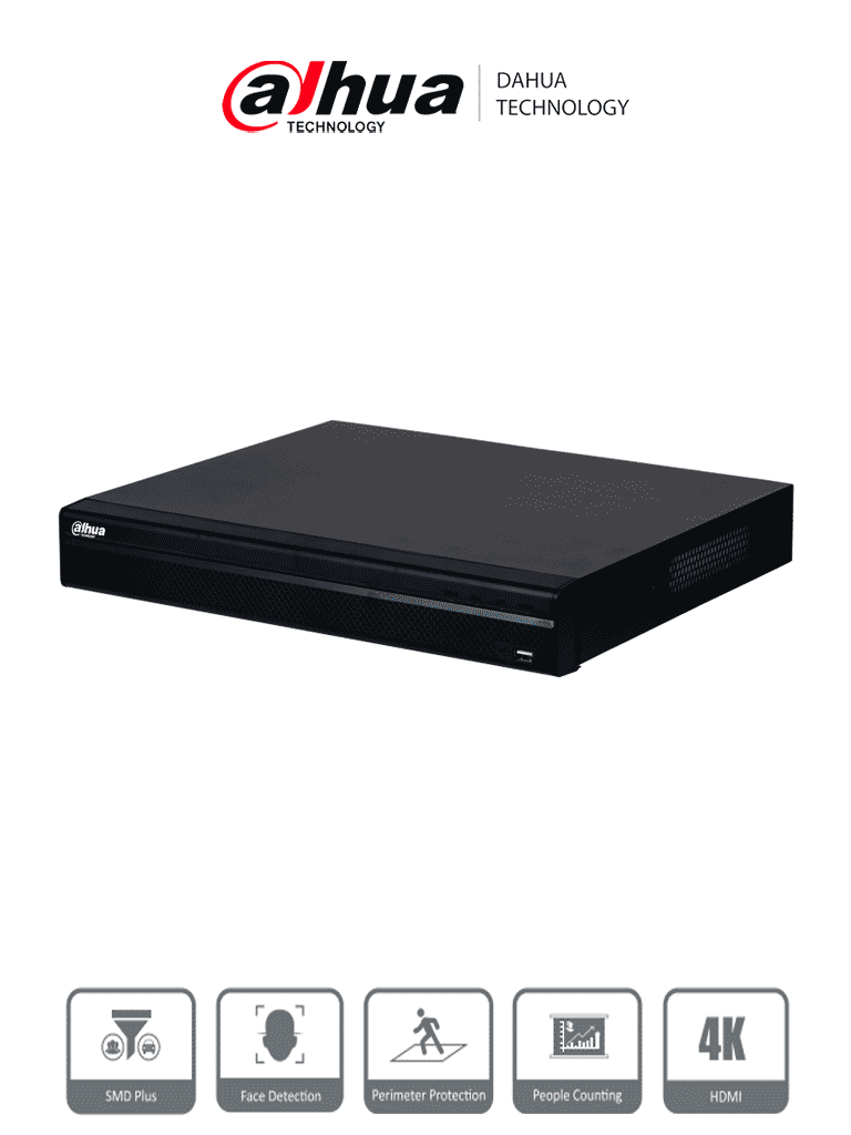 DAHUA DHI-NVR4232-16P-4KS3 NVR de 8 MP / 4k / 32 Canales IP / 16 Puertos PoE / Rendimiento de 160 Mbps/ Smart H.265+/ 2 Bahías de disco duro/ 4&2 E&S de Alarma/ Soporta cámaras WizSense/ 2 canales SMD Plus