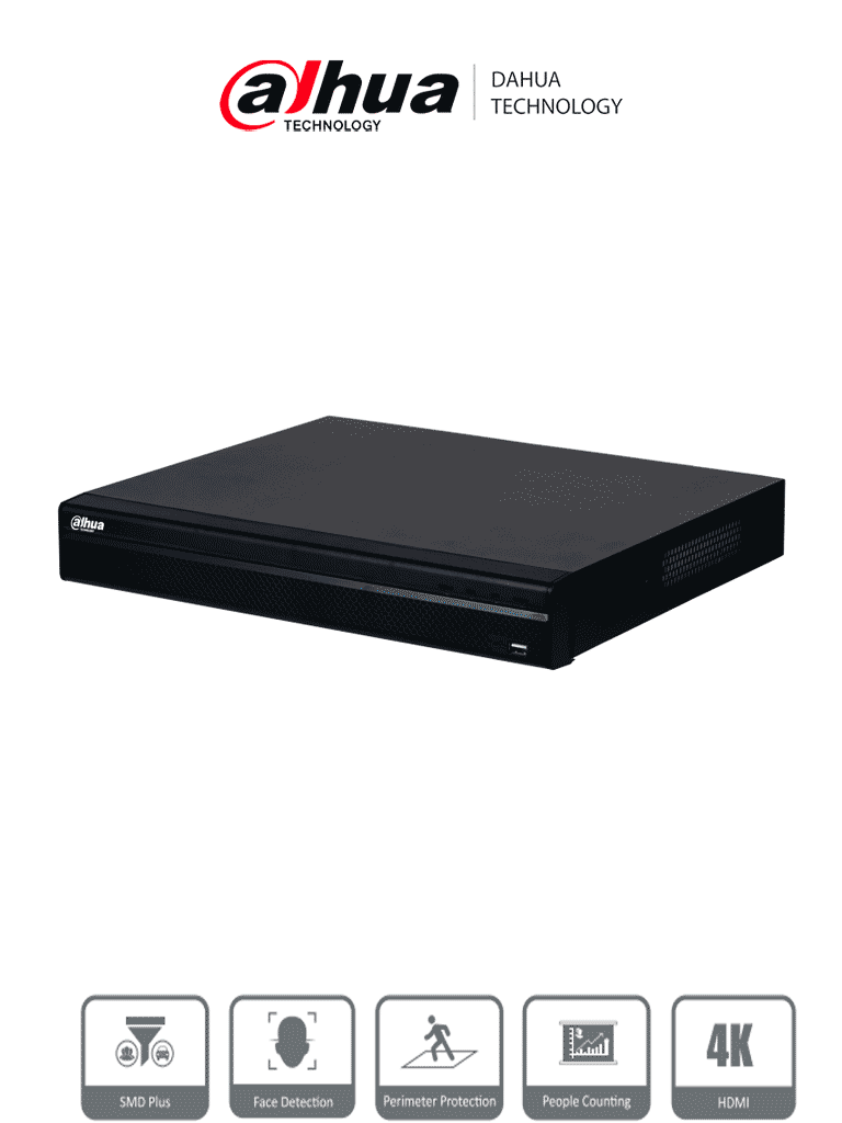 DAHUA DHI-NVR4232-4KS3 NVR De 32 canales IP, 8 MP/4K, 160 Mbps, Smart H.265+, 2 Bahías para HDD de 20 TB cada uno, HDMI & VGA, soporta cámaras WizSense y 2 canales SMD Plus. #LoNuevo