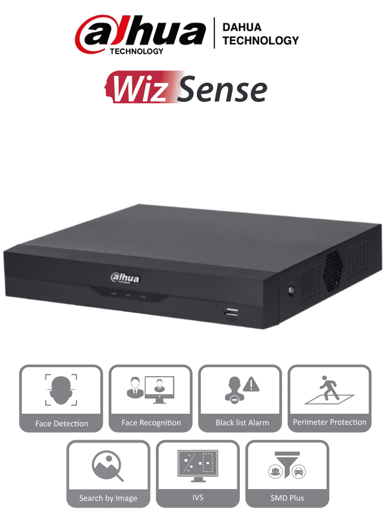 [DHI-NVR2104HS-P-I2] DAHUA NVR2104HS-P-I2 - NVR DE 8 Megapixeles/ 4k/ 4 Canales IP/ WizSense/ 4 Puertos Poe/ H265+/ Rendimiento de 80 Mbps/ HDMI y VGA/ 1 Ch de Reconocimiento Facial/ Protección Perimetral/ SMD Plus/ 1 Bahía de Disco Duro de 10 TB/