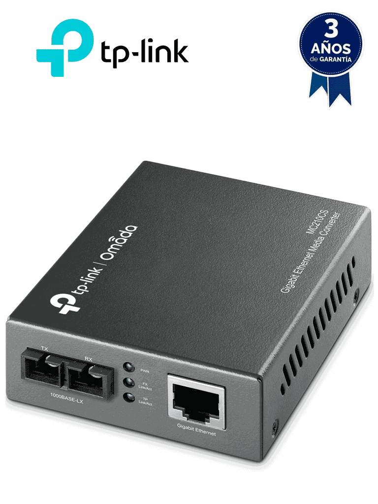 TP-LINK MC210CS - Convertidor de Fibra Óptica Monomodo con 1 puerto RJ45 10/100/1000 Mbps y puerto de fibra óptica SC 1000 Mbps. Alcance de hasta 20 km. Plug and play. #MCI2