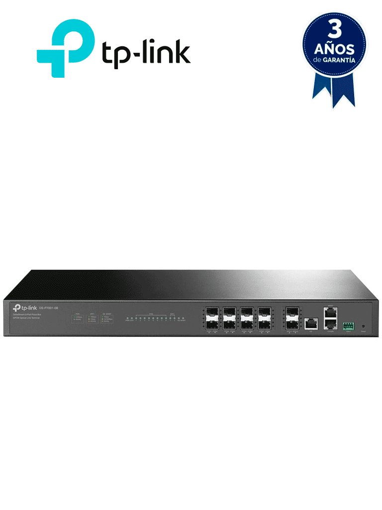 [DS-P7001-08] TP-LINK DS-P7001-08 - DeltaStream - OLT de 8 puertos GPON con capacidad de conexión de hasta 1,024 ONUs, 1 puerto Gigabit RJ45 Uplink, 2 puertos SFP+ Uplink y fuentes redundantes AC-AC incluidas. Administración desde la nube (DPMS).