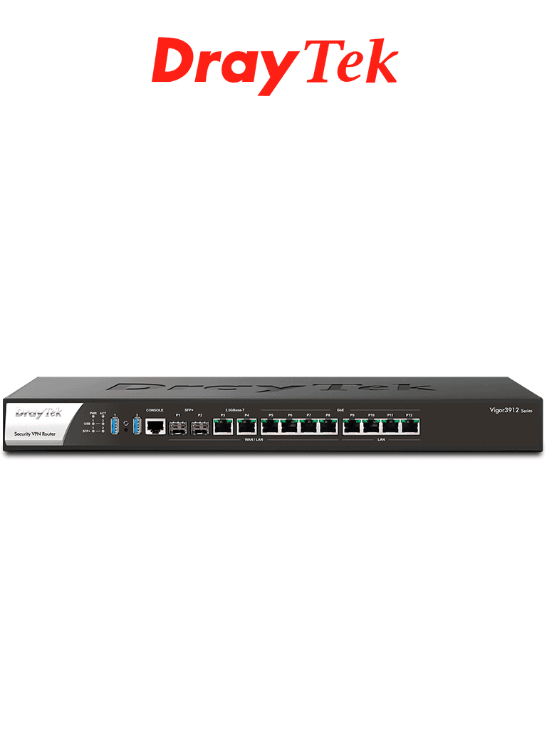 DRAYTEK VIGOR3912- Ruteador Multi-WAN Balanceador de Cargas, ideal para PyMEs, con 8 puertos configurables LAN & WAN, 4 puertos LAN RJ-45 GE, hasta 500 túneles VPN y filtrado de contenido WEB