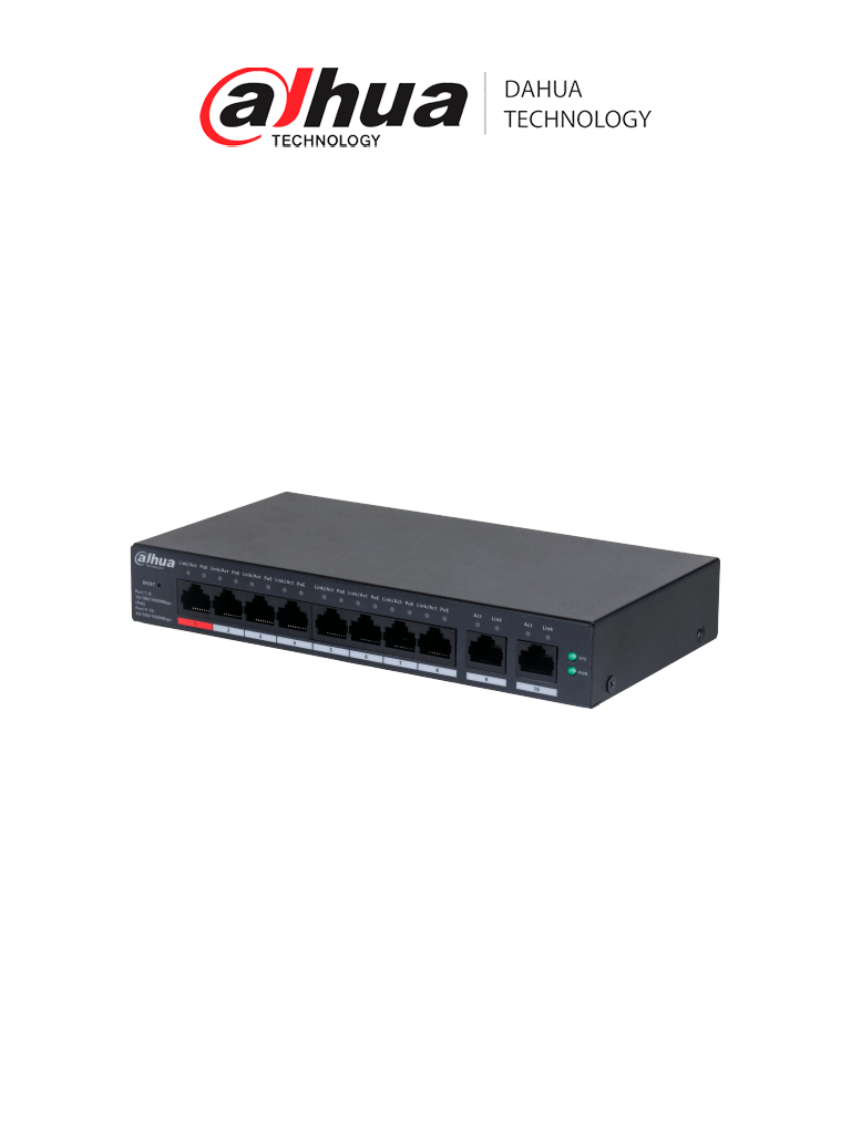 DAHUA DH-CS4010-8GT-110-V2- Switch de 10 Puertos Gigabit / 8 Puertos PoE / 2 Puertos Uplink 10/100/1000/ 110 Watts Totales / Switching 20 Gbps / Tasa de Reenvio de Paquetes 14.88 Mbps / PoE Watchdog / Plataforma DoLynk Care