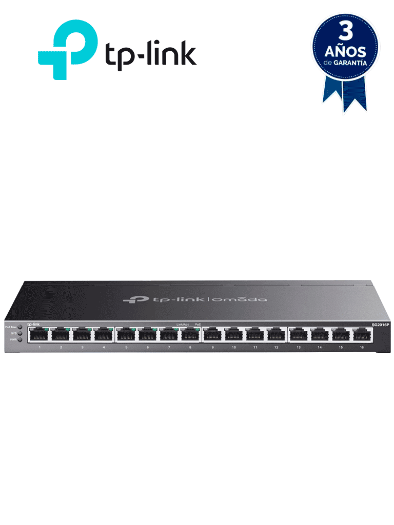 [TL-SG2016P] TP-LINK - TL-SG2016P - Switch JetStream de 16 puertos con PoE+