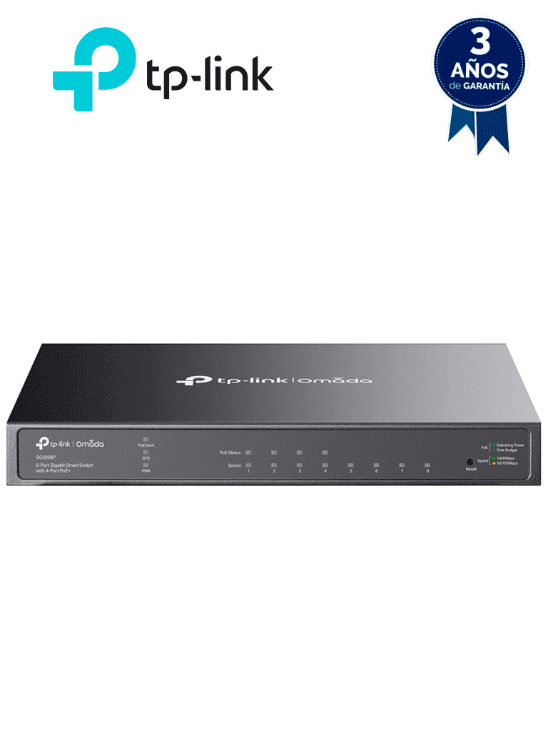 TP-LINK SG2008P - Switch administrable JetStream SDN PoE con 8 puertos 10/100/1000 Mbps, incluyendo 4 puertos PoE con un presupuesto total de 62W. Ofrece administración centralizada a través de OMADA SDN. #MCI2 #TPMCIQ2