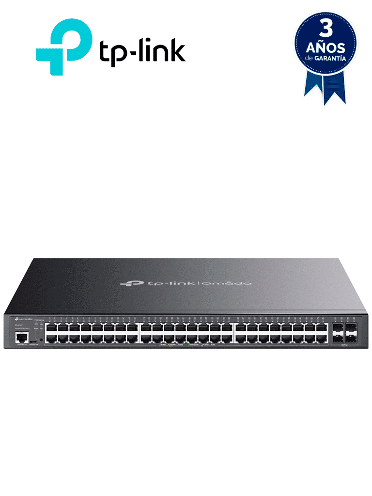 [SG3452P] TP-LINK SG3452P - Switch L2+ Omada PoE+ con 48 puertos PoE+ 10/100/1000 Mbps, 4 puertos SFP 1G, consola RJ45/microUSB, gestión centralizada Omada/Stand-Alone, soporte Multicast IGMP, Calidad de Servicio (QoS), y presupuesto PoE 384W.
