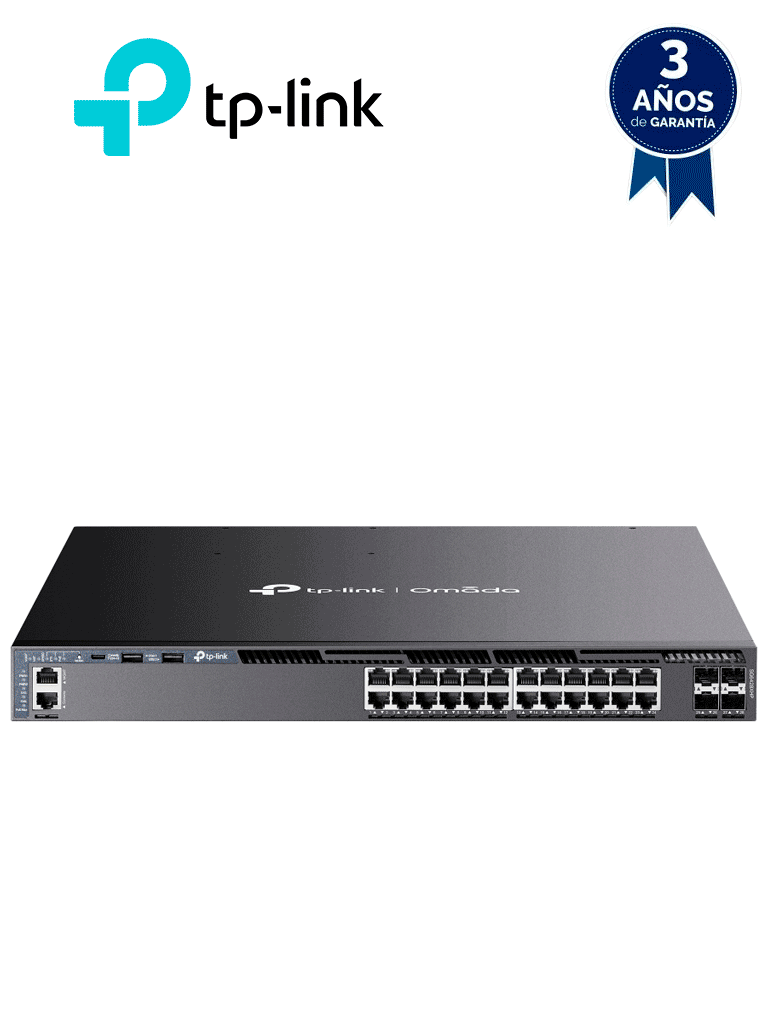 [SG6428XHP] TP-LINK SG6428XHP - Switch Omada L3 Stackable de 24 puertos POE+ Gigabit y 4 puertos SFP+ 10G , 700W , Stacking físico , Funciones L3 Enterprise. RIP, OSPF, ECMP, VRRP, PIM-DM, DHCP Server/Relay , Alta disponibilidad , VRRP y ERPS , Interfaz WEB , CLI.