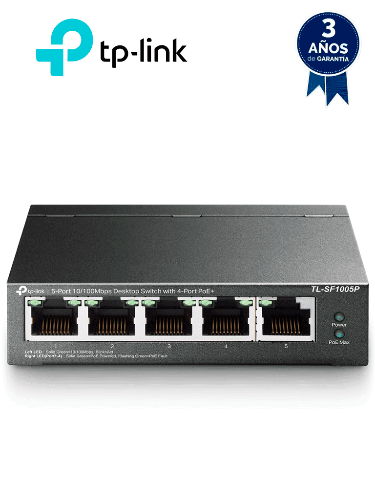 TP-LINK TL-SF1005P - Switch PoE no administrable con 5 puertos Fast Ethernet, incluyendo 4 puertos PoE AF. Suministro PoE hasta 67W y modo extendido para conexiones de hasta 250m.