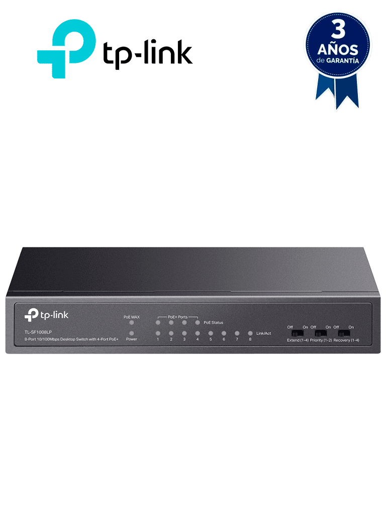 TP-LINK TL-SF1008LP - Switch PoE no administrable con 8 puertos Fast Ethernet, incluidos 4 puertos PoE AF. Ofrece un presupuesto PoE de hasta 41W y soporta modo extendido para conexiones de hasta 250m. #MCI2 #TPMCIQ2