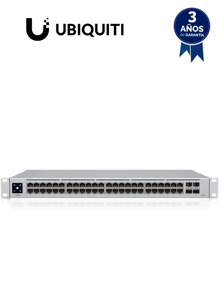 UBIQUITI USW-48-POE UniFi Switch de Capa 2 con 48 puertos (32 PoE 802.3af/at + 16 Gigabit) y 4 puertos 1G SFP, con una potencia de 195W y pantalla informativa. #switch