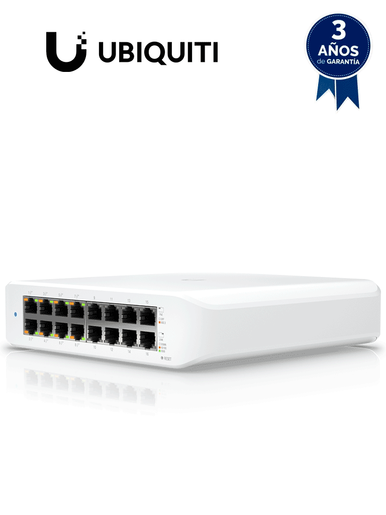 UBIQUITI USW-LITE-16-POE - Switch UniFi Lite, PoE administrable, con 16 puertos 10/100/1000 Mbps y 8 puertos 802.3af/at, con un presupuesto PoE de 45W #UBM3