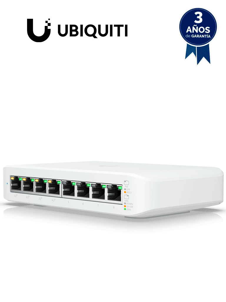 [USW-LITE-8-POE] UBIQUITI USW-LITE-8-POE - Switch UniFi Lite Administrable PoE de 8 Puertos 10/100/1000 Mbps (4 puertos 802.3af/at) , 52 W , Capa 2 , Refrigeración silenciosa sin ventilador.