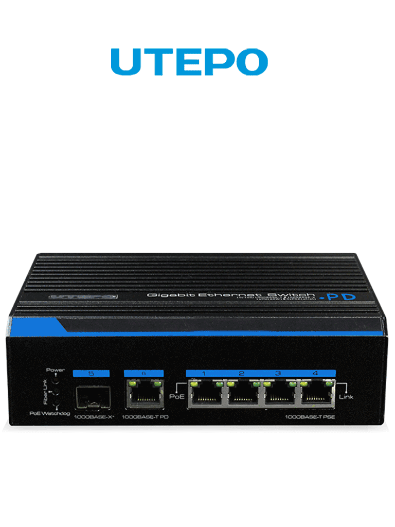 [UTP7204GE-HPOE] UTEPO UTP7204GEHPOE - Switch Gigabit industrial high PoE, 4 puertos, 802.3af/at, 2 puertos combo uplink Gigabit, hasta 60W por puerto, 120W totales, DIN rail
