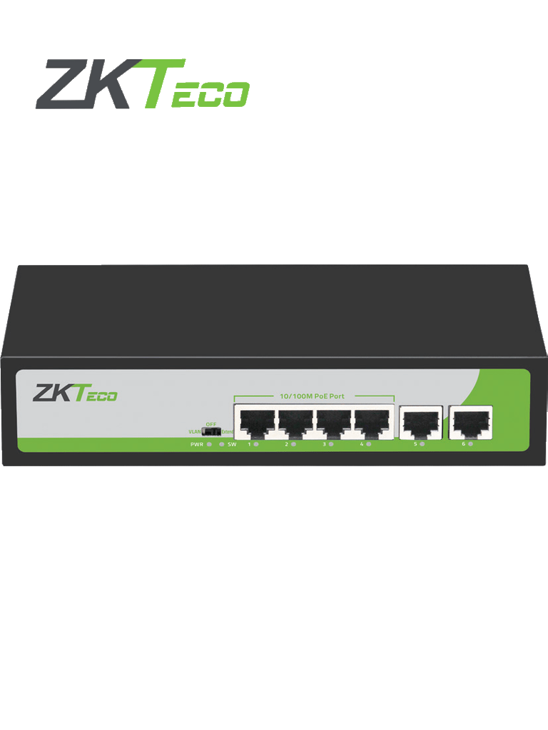 [PE042-55-C] ZKTECO PE04255C -Switch de 4 Puertos Fast Ethernet PoE AF - AT / 2 Puertos RJ45 10/100 / Soporta hasta 250 mts sobre UTP CAT 6 / Protección Contra Descargas / NO Administrable
