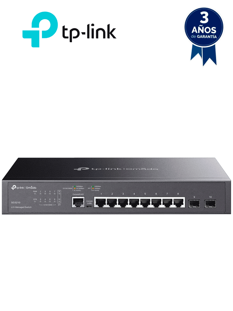 [SG3210] TP-LINK SG3210 - Switch JetStream administrable con 8 puertos 10/100/1000 Mbps y 2 puertos SFP, compatible con administración centralizada OMADA SDN.