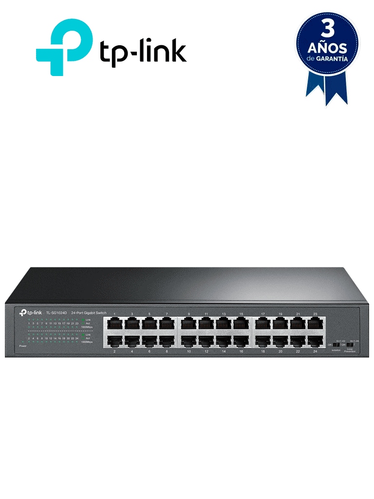 [TL-SG1024D] TP-LINK TL-SG1024D - Switch Gigabit no administrable de 24 puertos 10/100/1000 Mbps para escritorio/rack