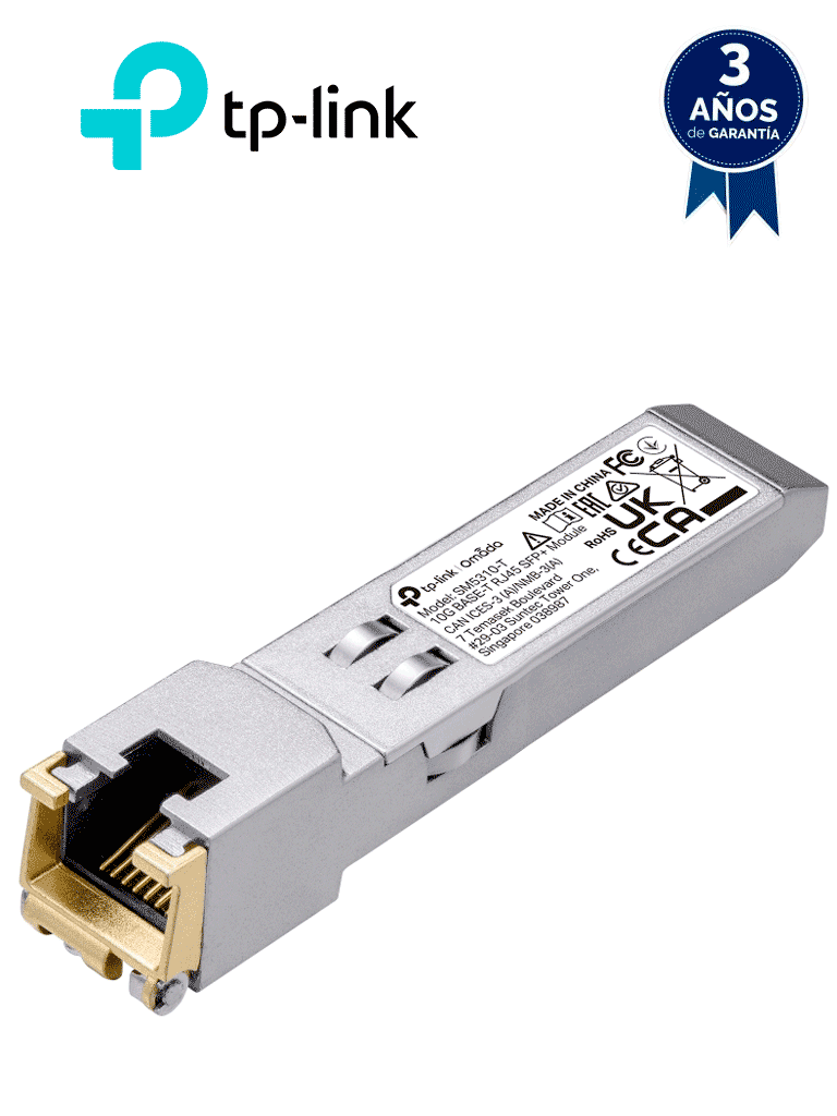 [TL-SM5310-T] TP-LINK - TL-SM5310-T / Transceptor mini-GBIC SFP / De fibra 10GBASE-T SFP+ a RJ45 Cat 6A Hasta 30 metros / 1000BASE-T SFP+ a RJ45 Cat 5 Hasta 100 metros / Soporta desde 0 a 70 °C