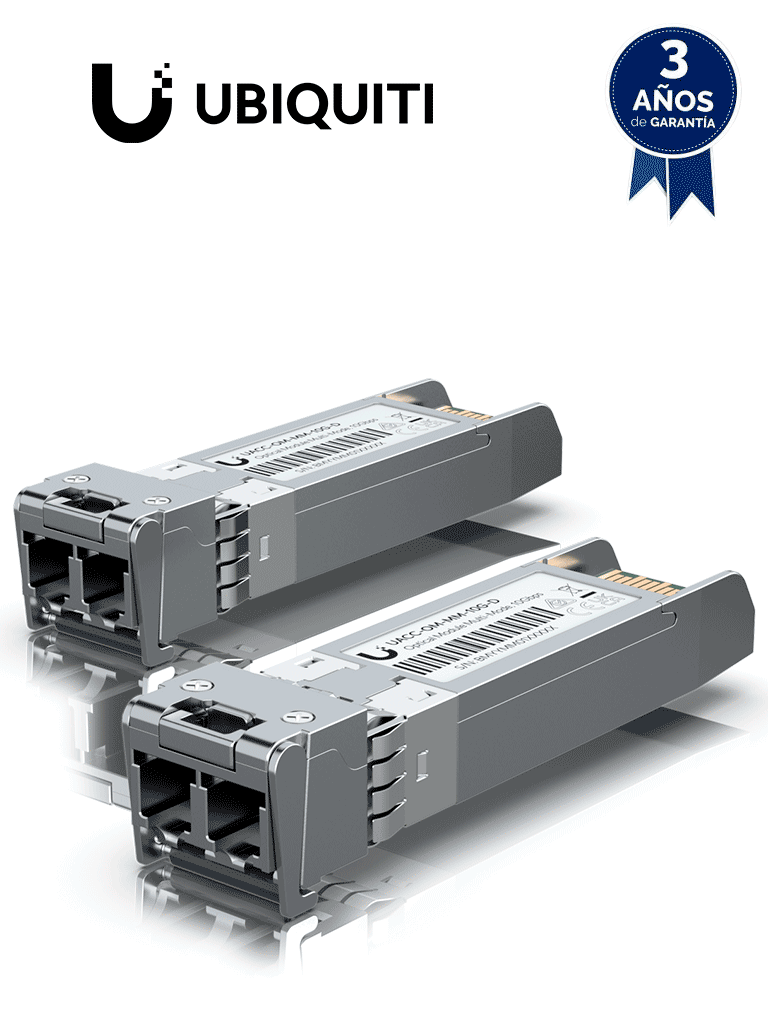 [UACC-OM-MM-10G-D-2] UBIQUITI UACC-OM-MM-10G-D-2 - Módulo UFiber SFP+ 10G con transceptor MiniGBIC multimodo de 10 Gbps, alcance de conexión de 300m, conectores LC. Paquete de 2 piezas. #DicUBI