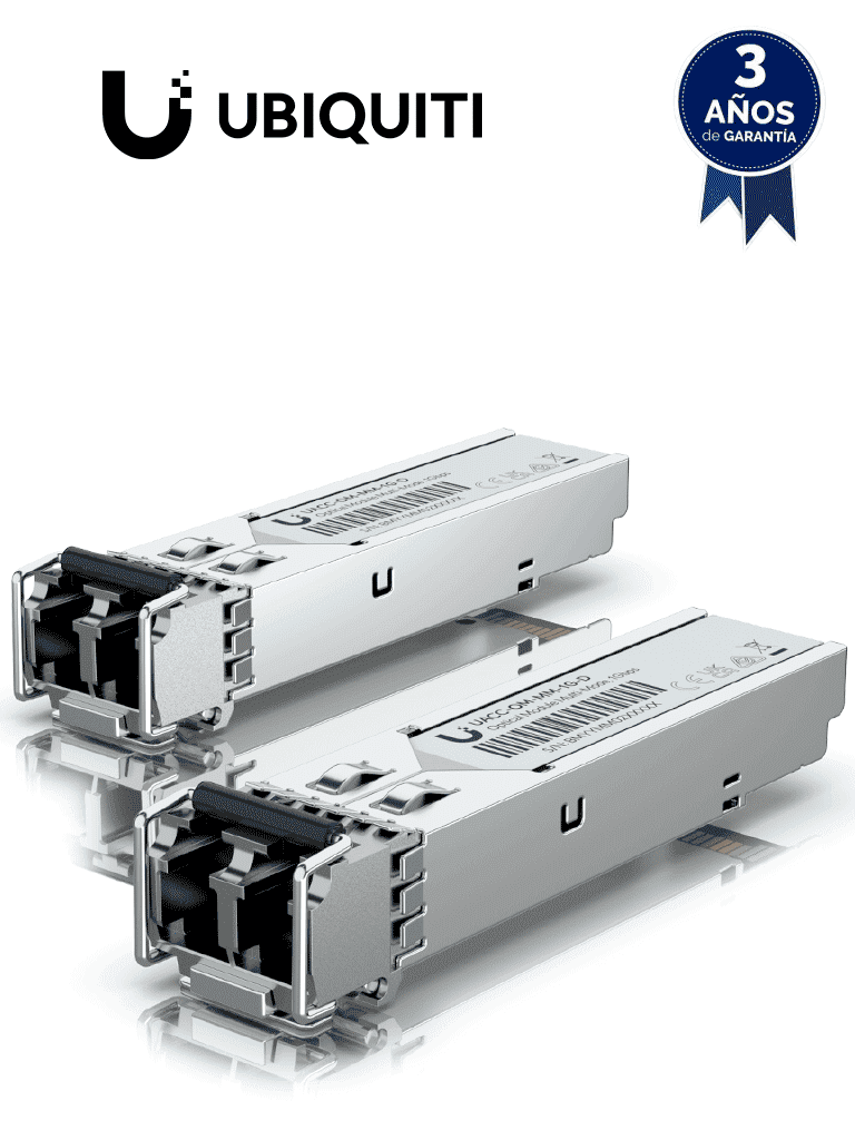 UBIQUITI UACC-OM-MM-1G-D-2 - Módulo UFiber SFP 1.25G con transceptor MiniGBIC multimodo de 1.25 Gbps, alcance de conexión de hasta 550m, conectores LC. Paquete de 2 piezas. #DicUBI