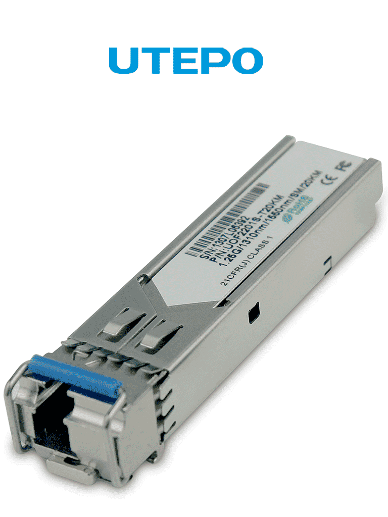 [SFP-1.25G-20KM] UTEPO SFP125G20KM - Transceptor de fibra óptica SFP monomodo, con conector LC, velocidad de 1250 Mbps y alcance de hasta 20 km de conexión
