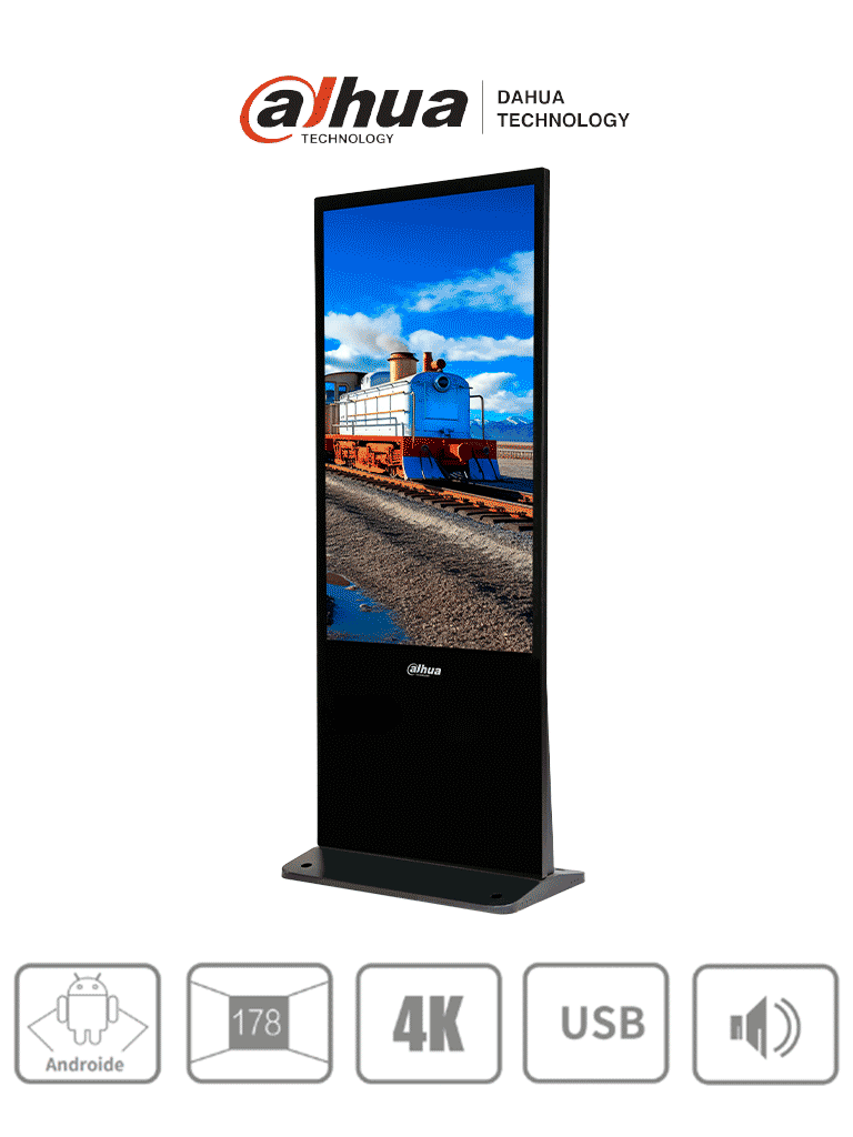 [DHI-LDV55-SAI400K] DAHUA LDV55-SAI400K - Pantalla de Publicidad Digital 55" 4K (Totem), montaje en piso. Brillo de 320 nits, diseño industrial con carcasa metálica y cristal templado de 3 mm. Ideal para entornos exigentes.