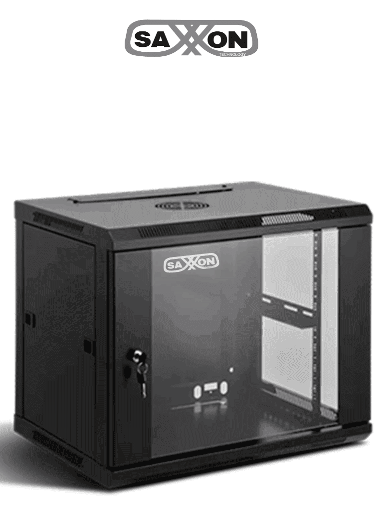 SAXXON SXR12U5412A - Gabinete de Pared Negro / 12UR / Puerta de Vidrio Templado / Alto 60 cm / Ancho 53 cm / Profundidad 40 cm #SXNDESCUENTO