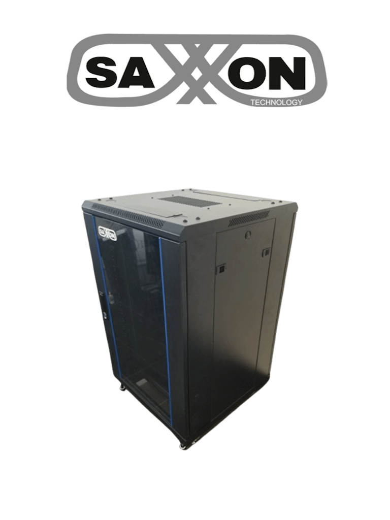 SAXXON SXR18U6618S - Gabinete de Piso color Negro / 18UR / Puerta de Vidrio Templado / Alto 100 cm / Ancho 60 cm / Profundidad 60 cm #SXNDESCUENTO