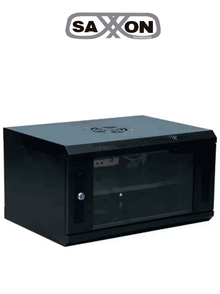 [SX-R6U-5406A] SAXXON SXR6U5406A - Gabinete de Pared Negro / 6UR / Puerta de Vidrio Templado / Dimensiones útiles: Alto 37 x ancho 53 x profundidad 40 cm #SXNDESCUENTO#NUEVO1M