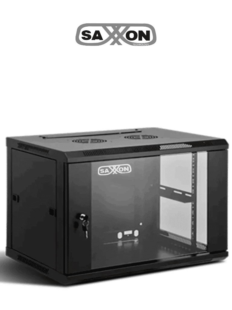 SAXXON SXR6U6406S - Gabinete de Pared Negro / 6UR / Puerta de Vidrio Templado / Alto 37 cm / Ancho 60 cm / Profundidad 45 cm / #SXNDESCUENTO #NUEVO1M #MCI1