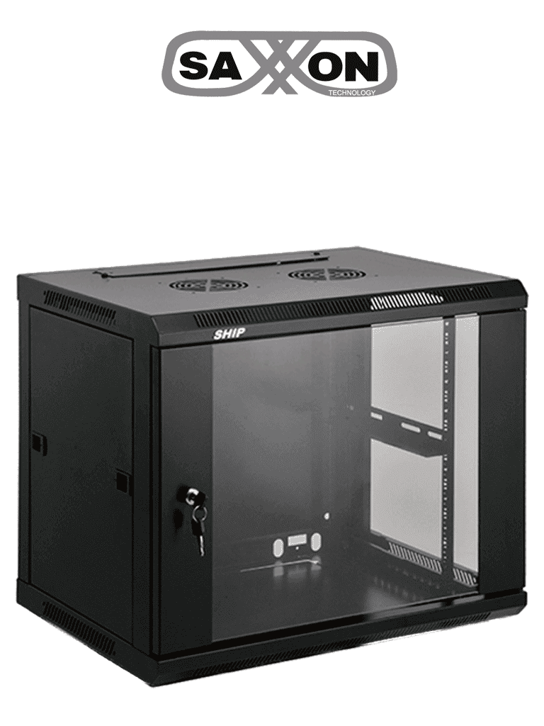 SAXXON SXR9U6409S - Gabinete de Pared Negro / 9UR / Puerta de Vidrio Templado / Alto 60 cm / Ancho 60 cm / Profundidad 45 cm / #SXNDESCUENTO #MCI2