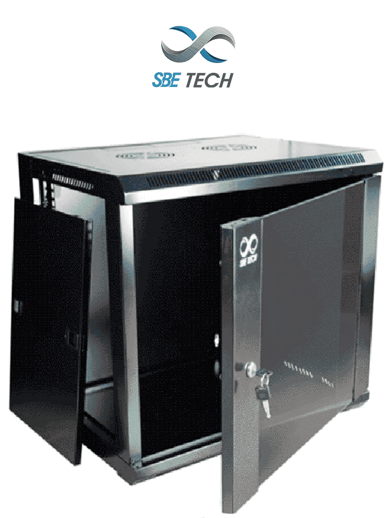 SBETECH GNLPAR16URP - Gabinete de pared de 16UR, 600x600x850 mm con paneles laterales desmontables, puerta delantera de cristal templado de 5mm y puerta trasera de acero SPCC de 1.2mm.