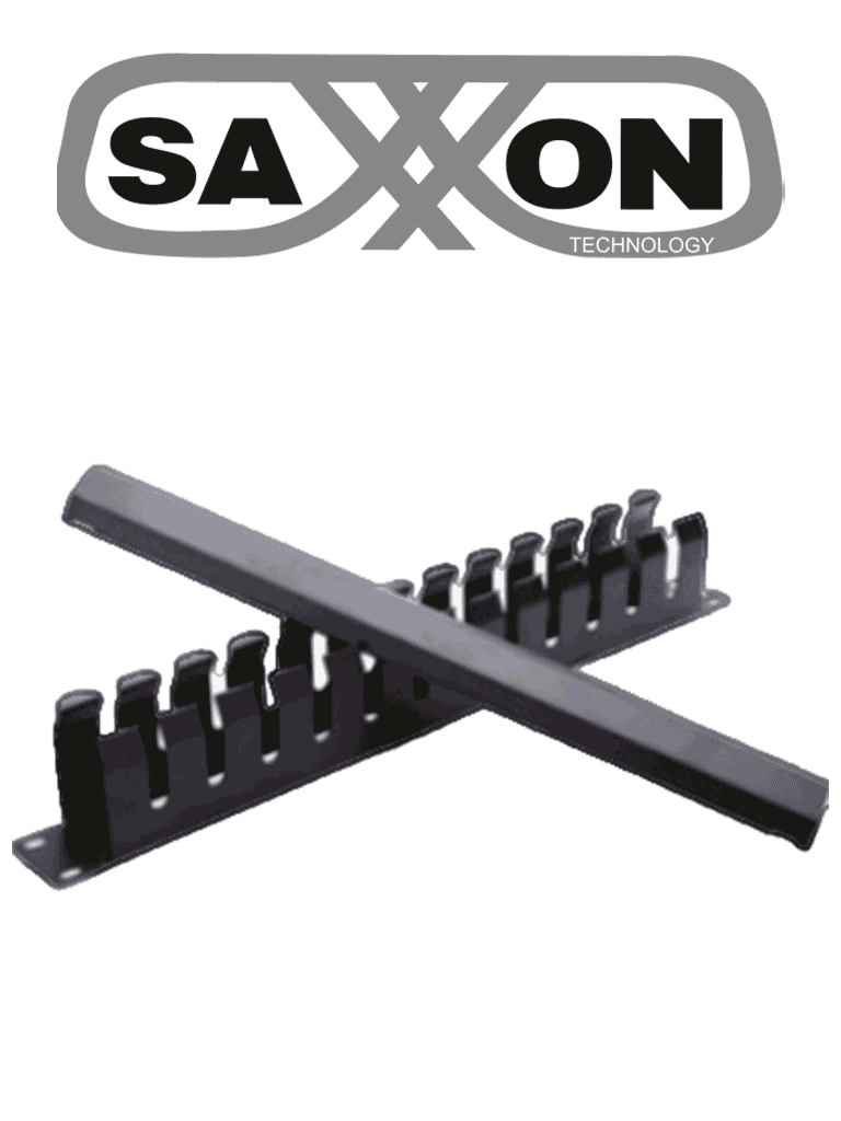 [SX-ORGNET-24P] SAXXON SXORGNET24P - Organizador de cables horizontal con tapa para rack de19" / 1U / 24 posiciones / Color Negro / Tapa y Base Metálica
