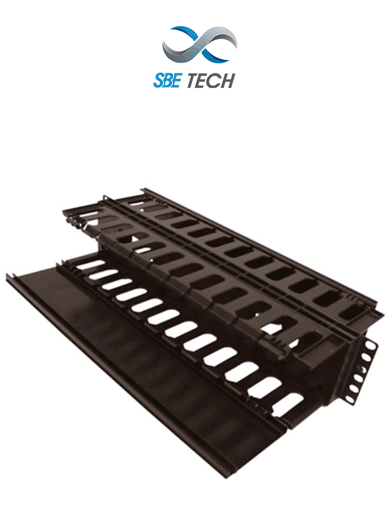 [SBE-OH2URD] SBE TECH SBE-OH2URD - Organizador de cable horizontal para rack, con doble lado y base metálica, 19 pulgadas, y 2UR