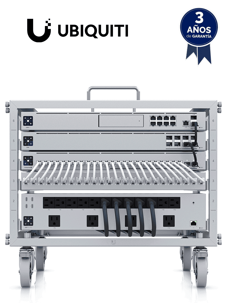 UBIQUITI U-RACK-6U-TL - Mini Rack abierto con ruedas, 6U, Patchpanel de 24 puertos Gigabit, Bloqueo de Ruedas, Capacidad de carga 35Kg, Toolless: Ensamble sin herramienta #preventa