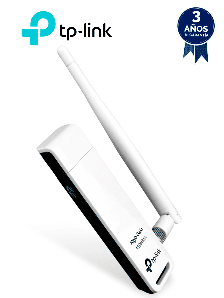 [TL-WN722N] TP-LINK TL-WN722N - Adaptador USB inalámbrico de alta ganancia N 150 Mbps en 2.4 GHz con antena desmontable de 4dBi.