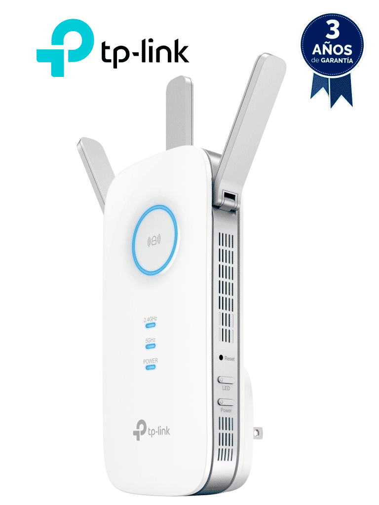 [RE450] TP-LINK RE450 - Repetidor de señal WiFi AC1750 de doble banda 2.4GHz (450Mbps) y 5GHz (1300Mbps) con indicador inteligente de señal, modo punto de acceso, 3 antenas externas y 1 puerto Ethernet (RJ45) 10/100/1000Mbps.