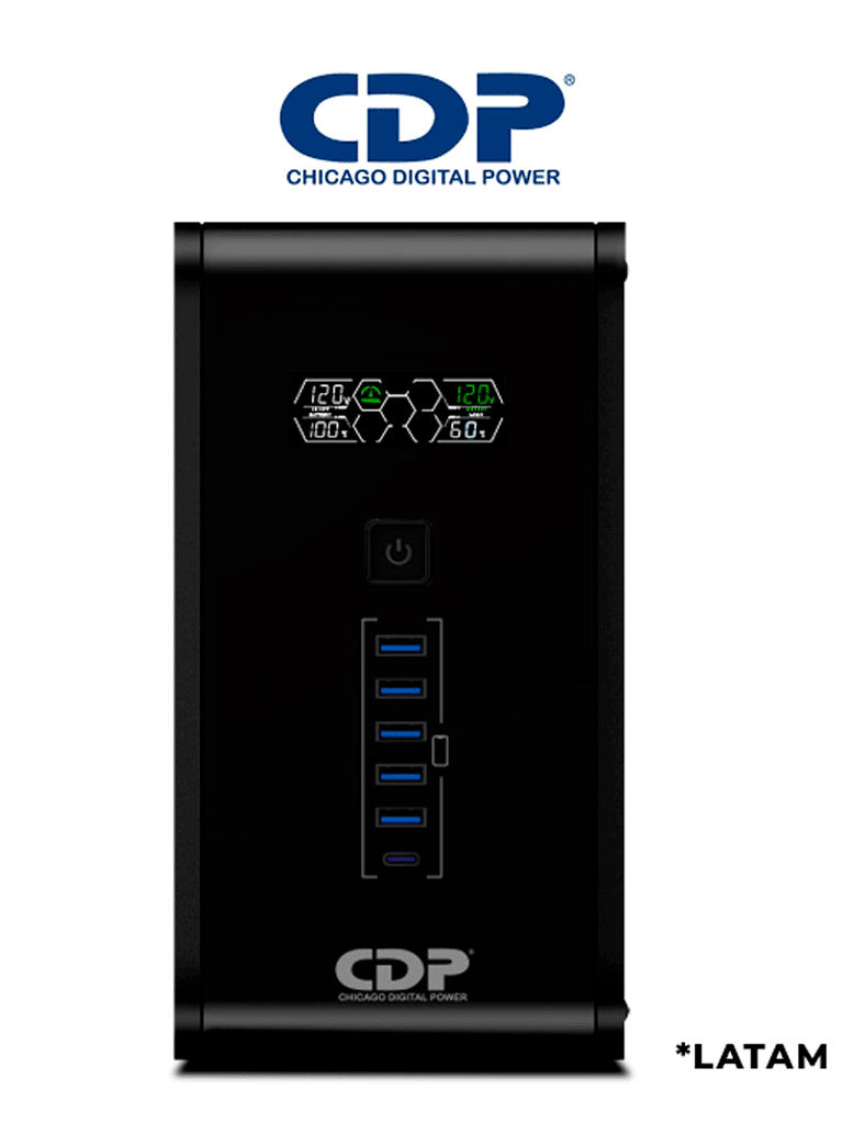 CDP R-Smart1210 - UPS / 1200VA / 720W / Pantalla LCD / 10 Terminales de salida / 5 Contactos con respaldo y AVR / 5 con supresión de picos #CDP-BF