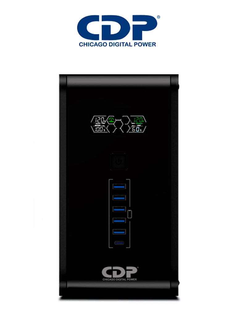 CDP R-Smart1510 - UPS de 1500VA / 900W con pantalla LCD, 10 terminales de salida: 5 con respaldo y AVR, y 5 con supresión de picos.