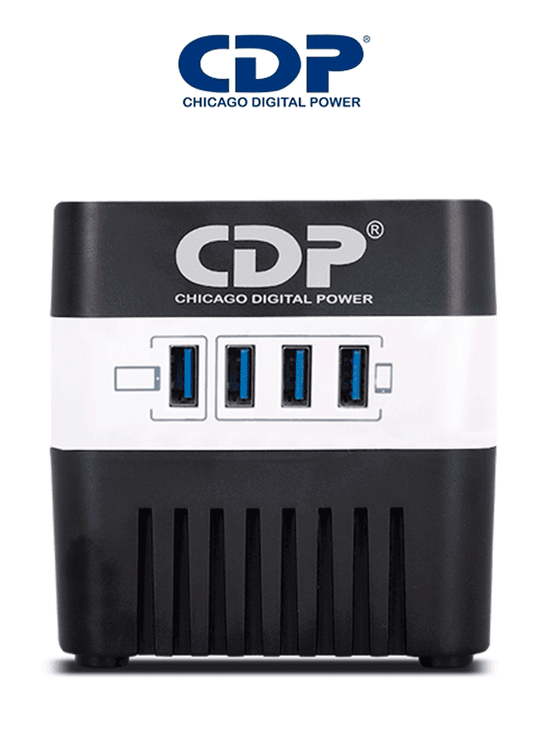 CDP RU-AVR604- Regulador de Voltaje / Supresión de Picos / 600VA / 300W / 4 Puertos USB para Carga de 2.1A Max / 4 Salidas Reguladas / Indicadores Led / Diseño Compacto #CDP-BF