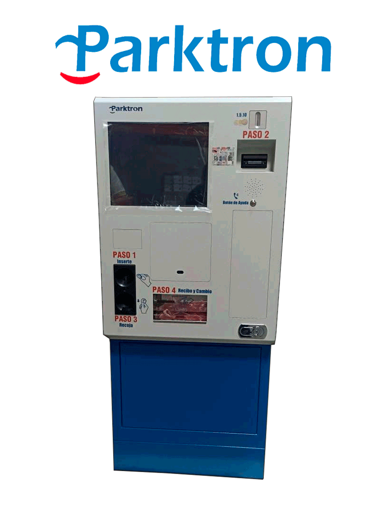 PARKTRON APS220C - Cajero Automatico para sistema de cobro con tecnologia Chipcoin/ Display touch de 17 pulgadas/ Acepta billetes y monedas/ Sobrepedido