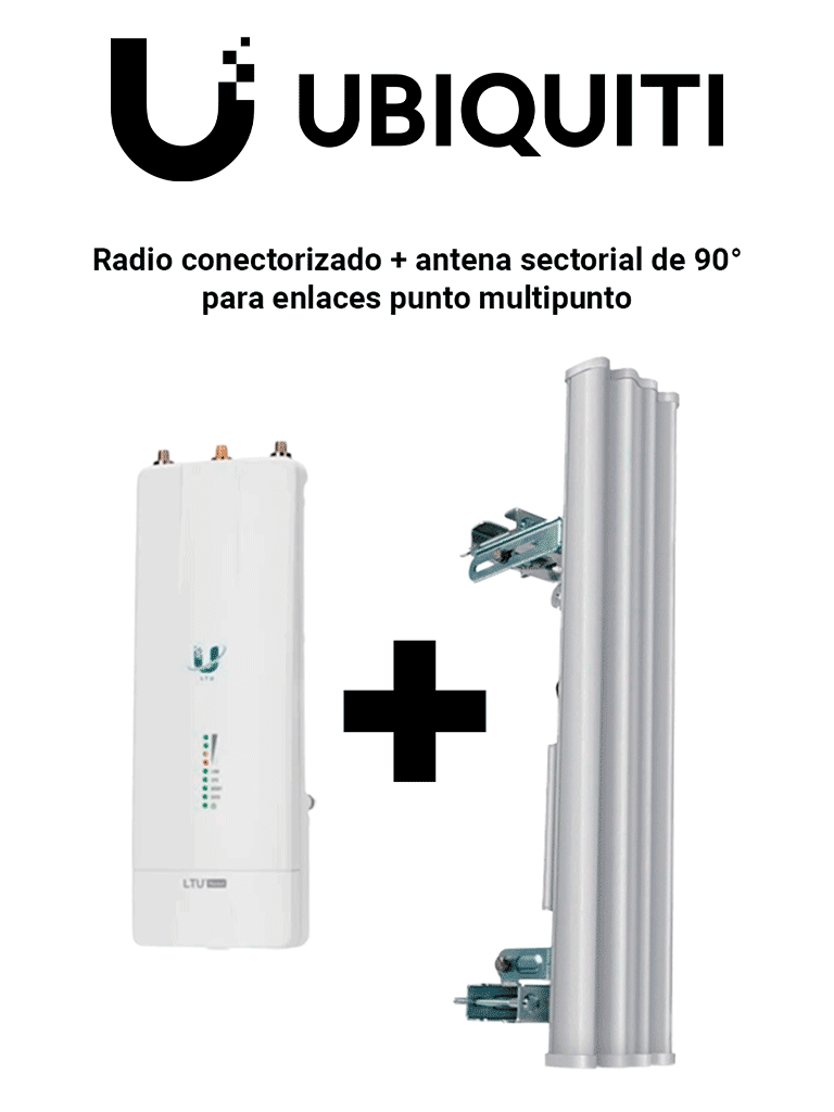 KIT-Radio conectorizado + antena sectorial de 90° de apertura para punto a multi punto/Ideal para CCTV Y WISP/Hasta 600 Mbps/2 millones de paquetes por segundo/5Ghz/Filtrado RF/Sincronización GPS/Solo compatible con tecnología LTU/