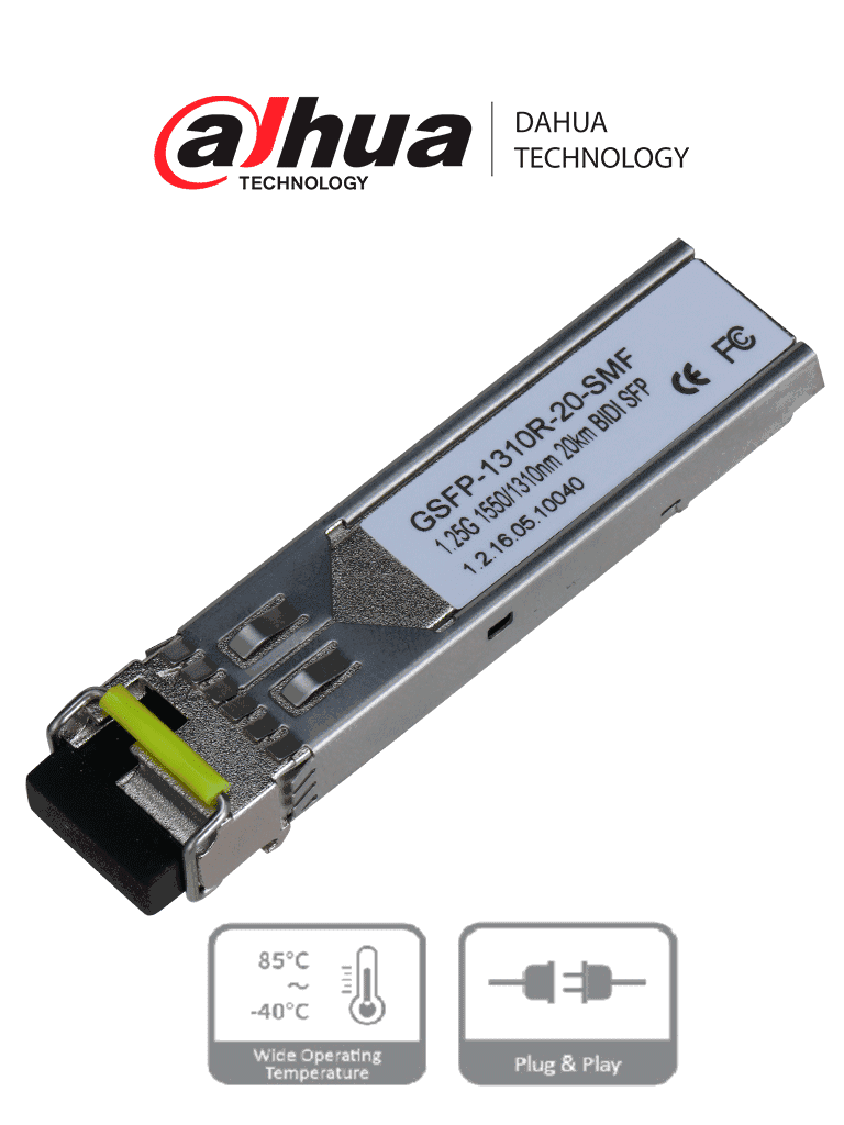 [GSFP-1310R-20-SMF] DAHUA GSFP1310R20SMF- MODULO FIBRA OPTICA SFP MONOMODO/ TRASMISION BIDIRECCIONAL/ CONECTOR LC/ HASTA 20KM/TX 1550nm,RX 1310nm