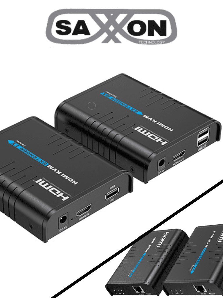 [LKV373KVM] SAXXON LKV373KVM- Kit Extensor HDMI/KVM para Hasta 120 metros/ Resolución 1080p@60Hz/ Soporta Cableado con CAT 5e y 6/ 30 HZ/ 2 Puertos USB para Conectar Teclado y/o Mouse/ 5 VCD/ Plug and Play/ Punto a Punto o Punto Multipunto con Switch/