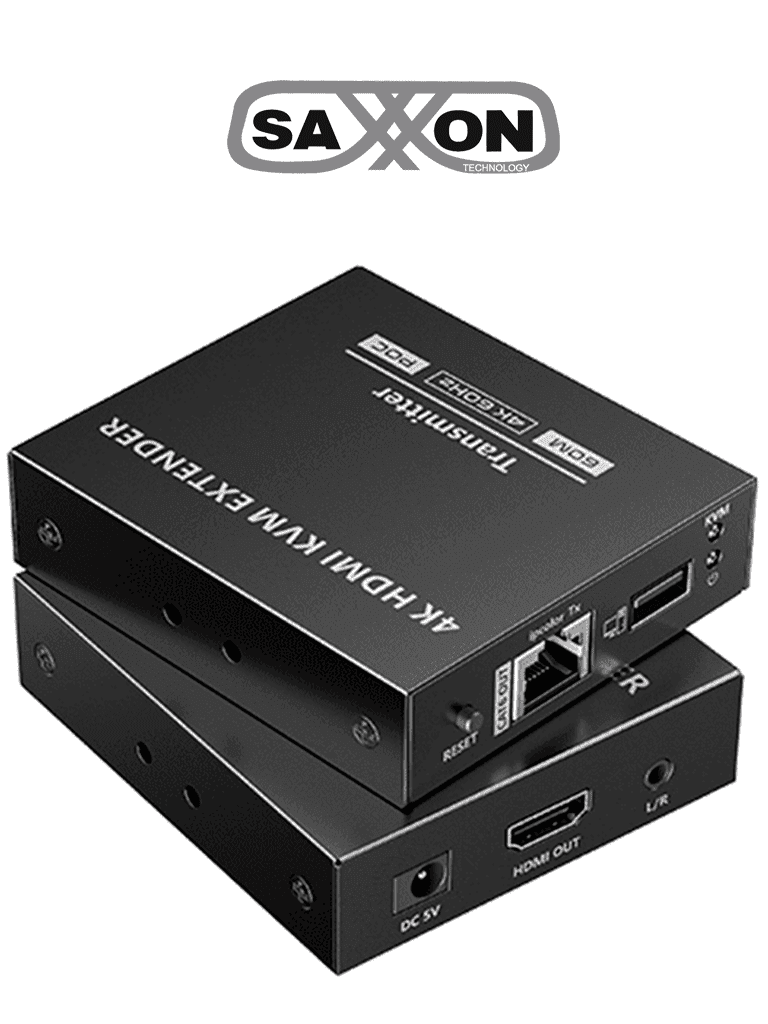[LKV565KVM-P] SAXXON LKV565KVM-P - Kit extensor HDMI de 2 Puertos/ Hasta 70 metros Con Cable CAT6/ 6A/ 7/ Resolucion 4K @ 60Hz/ PoC/ Transmisor IR/ Plug and play/ Soporta HDR/ Cero Latencia/ Solo se energiza el transmisor