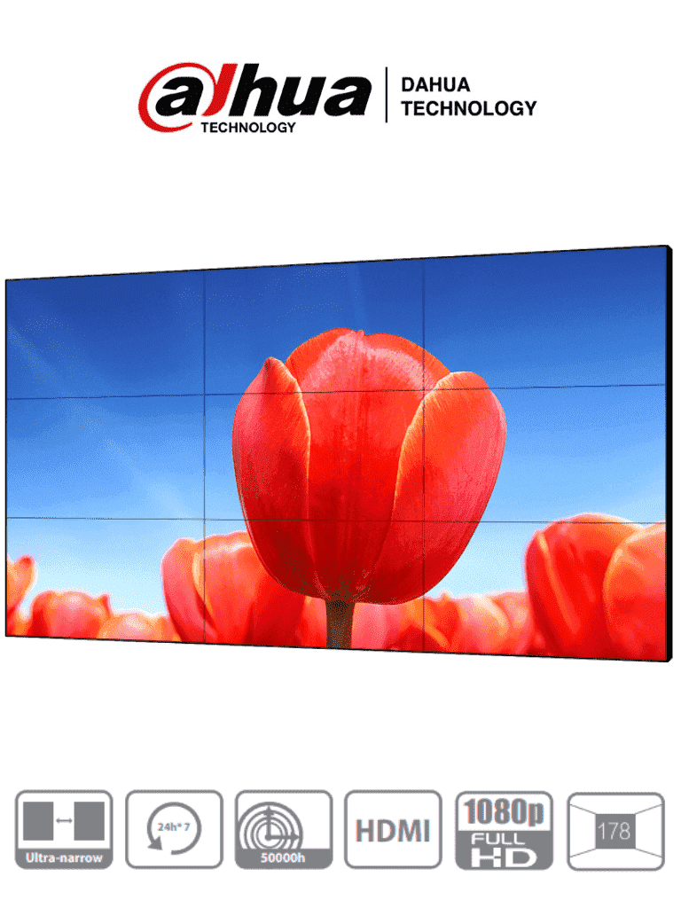 [DH-DHL550UDM-EG] DAHUA DHL550UDM-EG - Pantalla de 55 Pulgadas FHD para Video Wall/ Panel LCD de Grado Industrial/ Ideal para Trabajar 24/7/ Marco Ultra Delgado de 1.8 mm (0.9mm Cada Marco)/ Interfaces HDMI, DVI, VGA, BNC y USB/