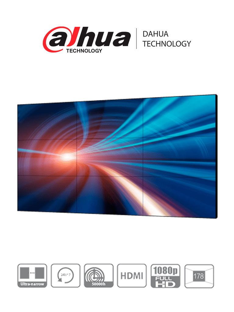 [DHI-LS460UCM-EF] Dahua LS460UCM-EF - Pantalla Full HD para Videowall de 46 Pulgadas/ Panel LCD ADS Industrial 24/7/ Marco Ultra Delgado de 3.5mm/ Soporta Daisy Chain (Conexión HDMI en Cadena)/ Interfaces HDMI, DVI, VGA, BNC y USB/ Brillo 500 cd/m2/