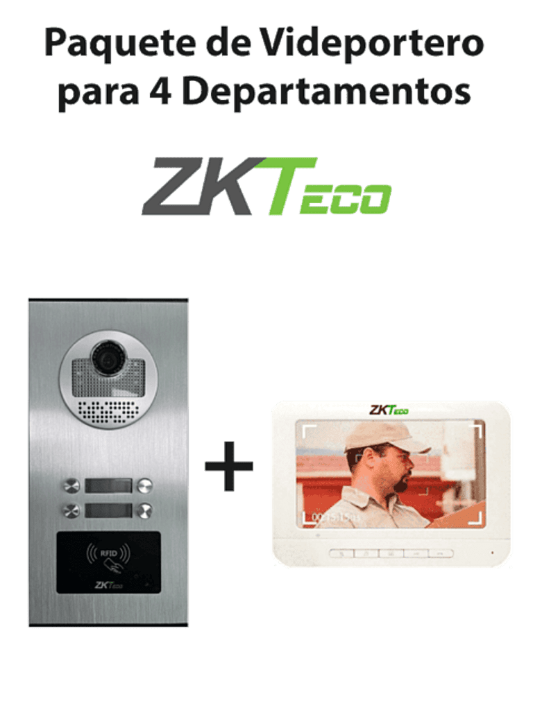 [VE04A01PAQ7P] ZKTeco VE04A01PAQ7P - Paquete de Videoportero para 4 Departamentos VE04A01 con 1 Monitor VDPIB3 de 7 pulgadas
