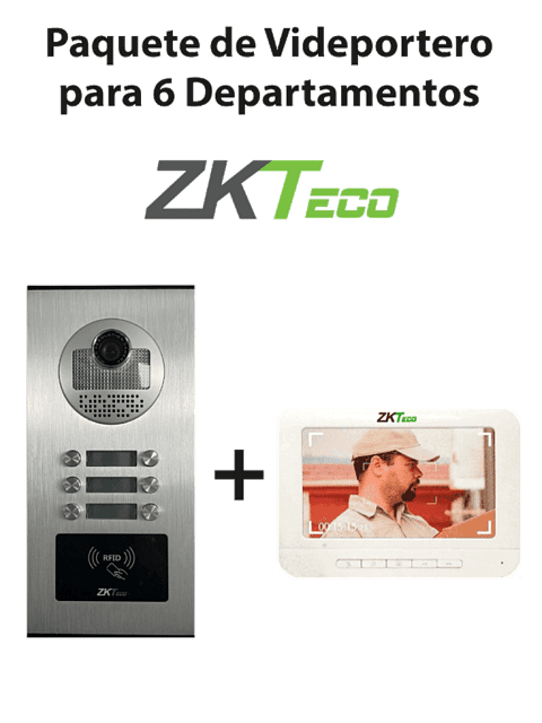 [VE06A01PAQ7P] ZKTeco VE06A01PAQ7P- Paquete de Videoportero para 6 Departamentos VE06A01 con 1 Monitor VDPIB3 de 7 pulgadas